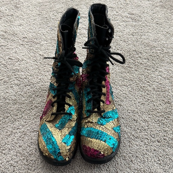 Corcoran‎ Military Boots Size 8.5 D Custom Made DIY Sequined Lace Up Boots main image 7